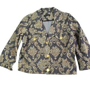 Parallel Denim Velour Paisley Cropped Jacket Women's 12 Floral Boho Lightweight